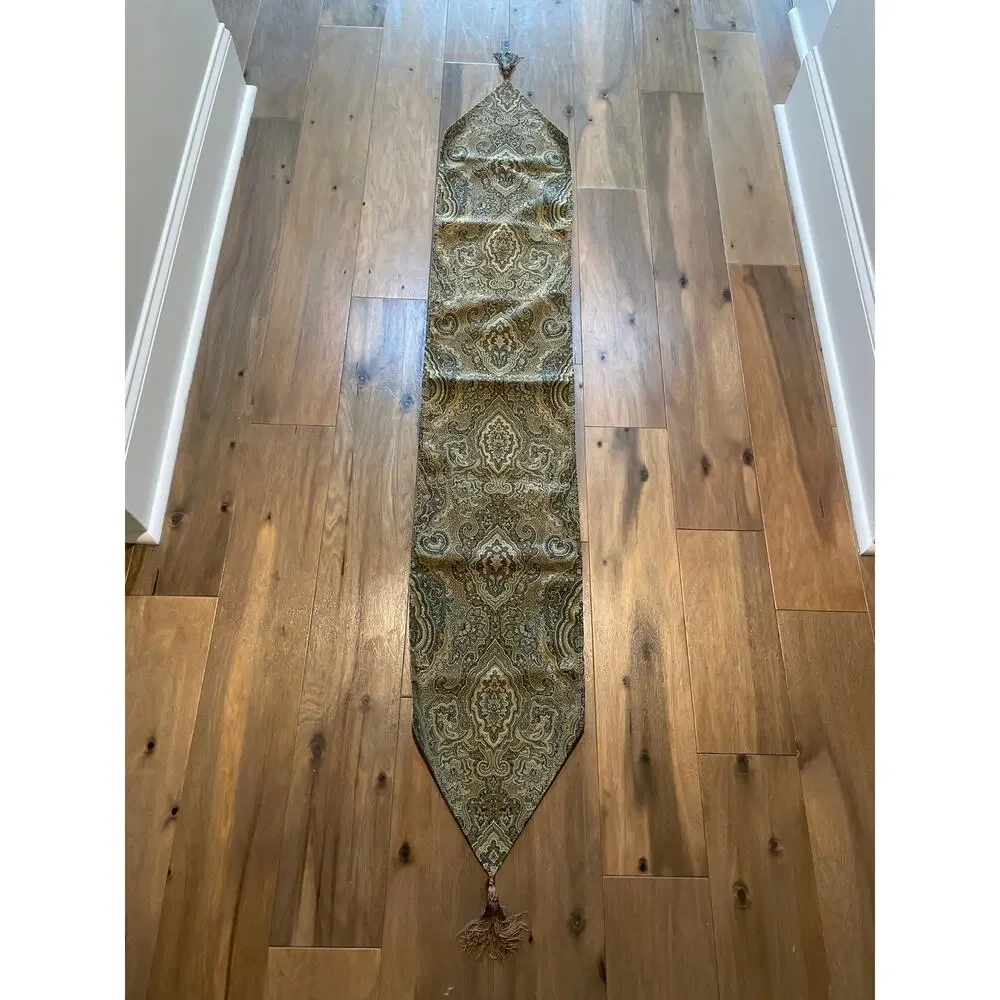 JCPenney London Jade Tapestry Table Runner 80 Inches Sage Blue Tan Cream Tassel